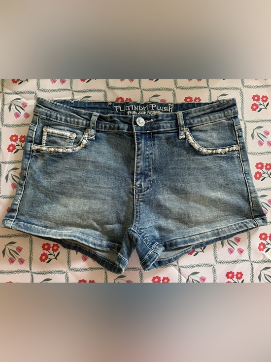 Platinum Plush Pants - Platinum Plush Ladies Sugar Skull Denim Shorts Size Large